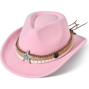 Willheoy Kids Cowboy Hat for Boys Girls Western Cowgirl Hat with Buckle Belt Wide Brim Fedora Hat Dress Up Costume