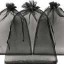 Ankirol 100pcs Sheer Organza Favor Bags 8 X 12 Large Organza Drawstring Bags (black)