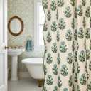 Block Print Shower Curtain Blue and White Shower Curtain Set Linen Textured with 12 Hooks Vintage Floral Grandmillennial Bathroom Decor for Vintage Farmhouse Frenchy Bathroom (72''W x 72''L)