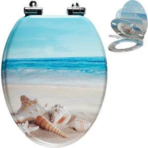 Angol Shiold Elongated Wooden Toilet Seat, 18.5", Beach