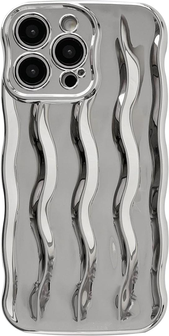 Caseative for iPhone 14 Pro Max Case,Water Ripple Pattern Curly Wave Frame Soft Phone Case (Silver)
