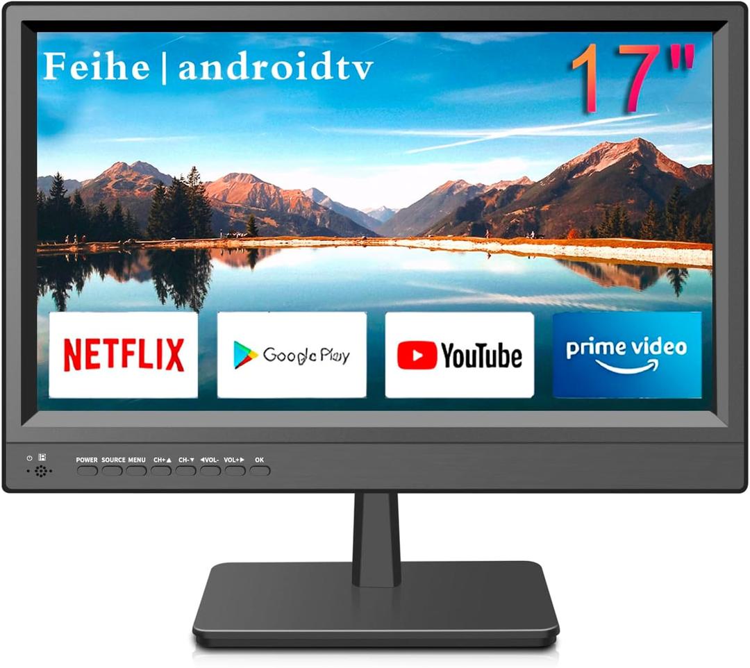 Feihe 17 inch Small Flat Screen Smart TV for Kitchen, RV, or On-The-Go Entertainment - High-Definition Display, Smart Operating System