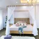Linentalks Sheer Canopy Bed Curtains for King, Queen, Full and Twin Bed, 4 Corner Bed Canopies & Drapes, Four Poster Bed Canopy Curtains Beds, Sheer Curtains for Canopy Bed Drapes, White (All Bed Sizes)