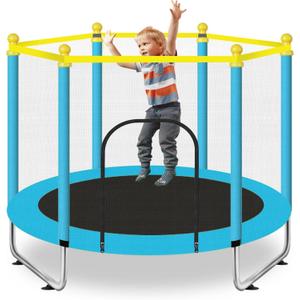60" Toddler Trampoline for Kids Ages 1-8, Indoor & Outdoor Kids Trampoline with Safety Enclosure Net, Birthday Gifts for Kids (Blue)