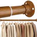 Closet Rods for Hanging Clothes, 17-40 Inch Heavy Duty and Stepless Adjustable Closet Poles, Stainless Steel Closet Hanging Rod for Wardrobes, Laundry Room, Bathroom, RV (Wood-Grain Finish)