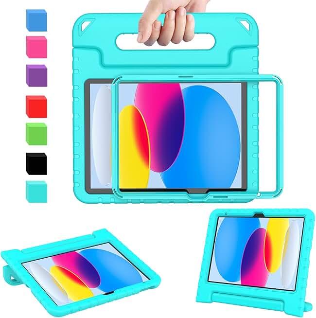 AVAWO Kids Case for New iPad (A16) 11th Generation 11 Inch 2025, iPad 10th Generation 10.9" 2022 with Built-in Screen Protector Shockproof Lightweight Handle Cover for i Pad 10/11 Gen, Turquoise