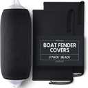Boat Fender Covers Black & Navy Blue | 1, 2 & 4-Pack | Polyester (2-Pack, Black, 10 x 26)