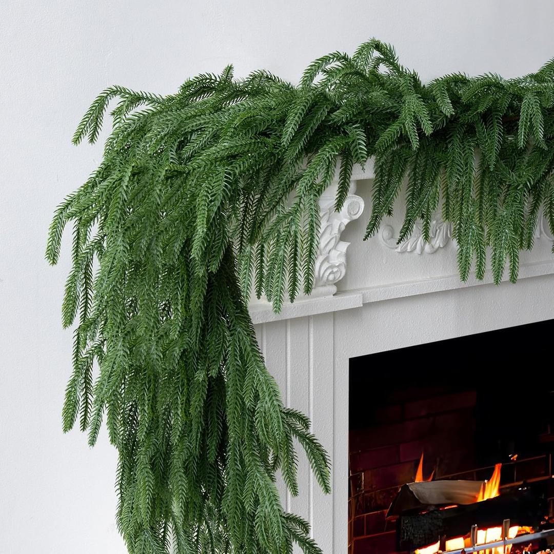 Artificial 5Ft Norfolk Pine Garlands, Real Touch Christmas Winter Pine Garland, Thick Deluxe Faux Green Greenery Garland for Table, Fireplace, Stairs, Mantle, Indoor Outdoor Christmas Decorations