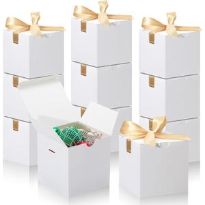 DOYIDE 20 Pack Small Gift Boxes, 6x6x6 Inch White Elegant Paper Boxes with Ribbons, Christmas Gift Box Crafting, Wedding Party Favor, Cupcake, Candy, Bridesmaids Proposal Box