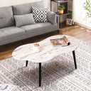 Small Coffee Table Cloud Shape Coffee Tables Unique White Wood Grain Tabletop Floor Table Farmhouse Rustic Decorative Center Sofa Table for Living Room Small Spaces, 20" x 39.5" x 16.5"