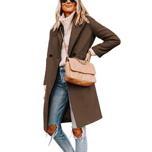 Tanming Women's Notch Lapel Double Breasted Wool Blend Mid Long Pea Trench Coat (Brown-XL)