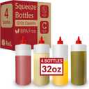 Reli. Plastic Squeeze Bottles, 32 oz. | 4 Pack | Condiment Squeeze Bottles for Sauces | Clear w/Red Twist Cap | 32 Ounce Hot Sauce, Ketchup | Condiments, Olive Oil, Liquids