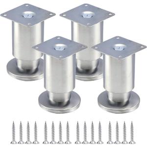 Furniture Legs,4 Inch Stainless Steel Sofa Replacement Legs,Adjustable Cabinet Feet for Cupboard Cabinet Sofa Couch,Pack of 4,Silver