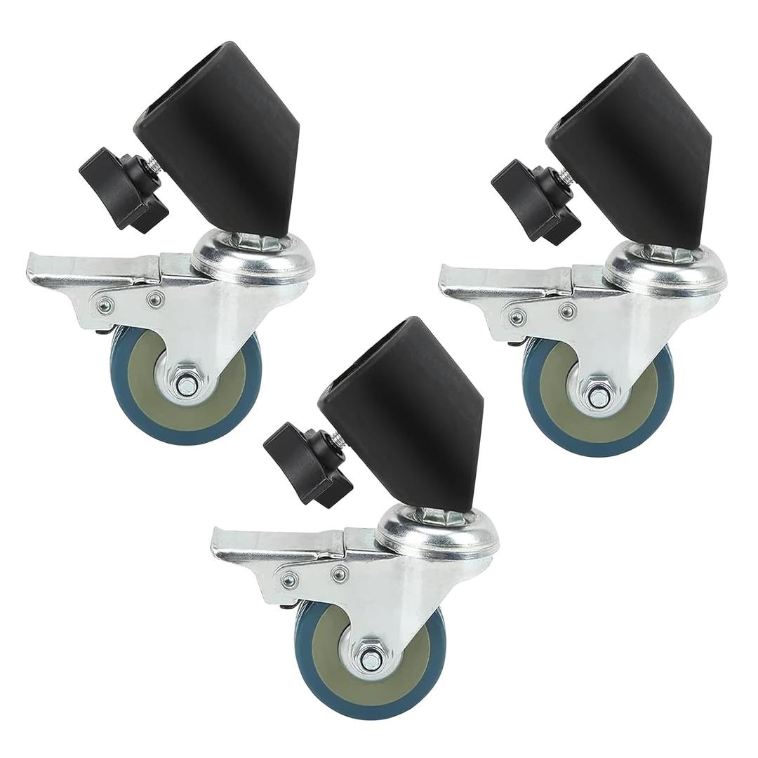 3 Pack Professional Swivel Caster for Photography Light Stand Wheels Set,Durable Metal Constuction and Rubber Base,22mm Moving Rolling Wheels Kit with Brake Compatible with Light Stand