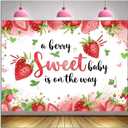 HQM Strawberry Baby Shower Photo Banner Strawberry Girl Baby Shower Newborn Party Decorations Photography Backdrop 71x47.2 in A Berry Sweet Baby is On The Way Background Cake Table Supplies