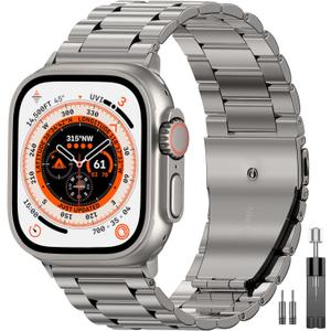 EPULY Compatible with Apple Watch Band 49mm 45mm 44mm 42mm 41mm 40mm 38mm, Business Stainless Steel Metal Watchband for iWatch Band Series 9, Ultra 2, SE, Ultra Series 8 7 6 5 4 3 2 1 Men & Women (Titanium)