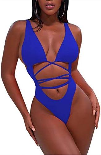 Sovoyontee 2026 Women's Sexy Cheeky One Piece Swimsuits High Cut Thong Bikini Bathing Suit Monokini, Medium