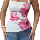 SOLY HUX Women's Floral Print Halter Tank Top Sleeveless Backless Ruched Asymmetrical Hem Summer Tops (Large)