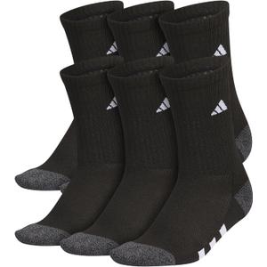 adidas Crew Socks for Boys and Girls Youth (6-Pack) Athletic Cushioned and Comfortable, Tall Mid-Calf (Large, Black/Onix Grey/White)