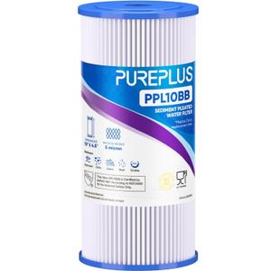 PUREPLUS 10" x 4.5" Whole House Pleated Sediment Filter for Well Water, Replacement Cartridge for GE FXHSC, Culligan R50-BBSA, Pentek R50-BB, DuPont WFHDC3001, American Plumber W50PEHD, GXWH40L, 1Pack