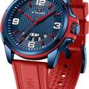 NAVIFORCE Waterproof Watch for Men Women, Analog Auto Date Military Sports Unisex Wristwatch,Silicone Strap (Red+Blue)