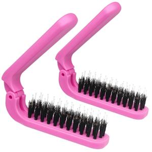2 Pack Foldable Hair Brush Travel Hairbrush, Boar Bristle Hair Brush Portable Collapsible Pocket Comb for Women and Men, Suitable for Travel, Purse, Anti-Static Design (Hot Pink)