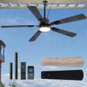 EDISHINE 52" Outdoor Ceiling Fan with Light, IP66 Waterproof Gazebo Hanging Fan, 5200 CFM, 3CCT, APP/Remote Control, 5 Wood Blade, 6-Speed Winds, Plug in Ceiling Fans for Patios Porch Pergola, Black