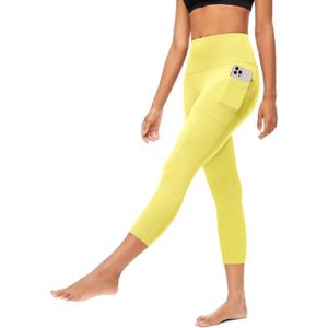 FULLSOFT Buttery Soft Leggings for Women - High Waisted Tummy Control No See Through Workout Yoga Cycling Tights Pants (Small-Medium, Z-lemon Yellow With Pockets(capri))