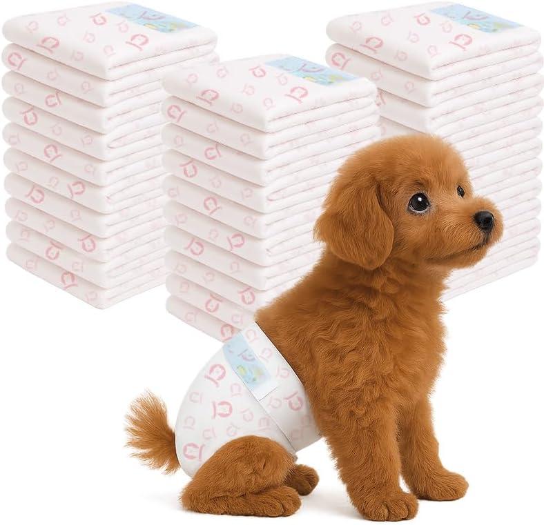 90 Count Disposable Dog Diapers Female, Super Absorbent Pink Puppy Doggie Diapers for Small Female Dogs Urination or Incontinence (Waist 10-16.5 in S)