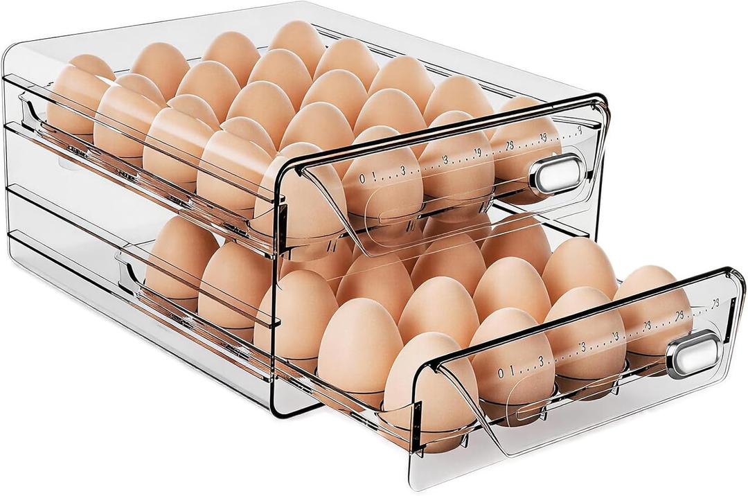 HIYOHIYO Clear 40 Egg Holder for Fridge, High Capacity Egg Storage for Refrigerator, Large Egg Container for Refrigerator, Stackable Eggs Storage Trays for Countertop (2 Layer, 9.8"x 8.5"x 5.5")