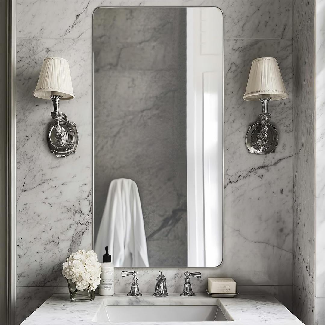 ANDY STAR Chrome Bathroom Mirrors for Over Sink, 30x55 Inch Polished Silver Mirror for Wall, Rectangular Metal Framed Vanity Mirror -Modern Clean Design with Superior Stainless Steel Frame