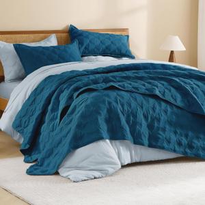 Litanika California King Quilt Set Teal - Oversized Lightweight Summer Comforter Bedspreads & Coverlets Turquoise - Bedding Cover Bed Decor All Season - 3 Pieces (1 Quilt, 2 Pillowcases)