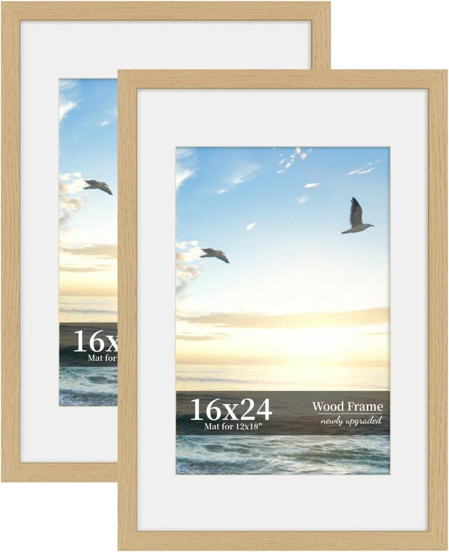 16x24 Picture Frame Set of 2, Wood Frame with Real Glass, Wide Border, 16X24 in