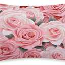 Satin Pillowcase Valentine's Day Roses Satin Pillow case for Hair and Skin 20 x 30 Inches Smooth Pillow Covers Pillow Cover with Envelope Closure (Queen, Flower-10)