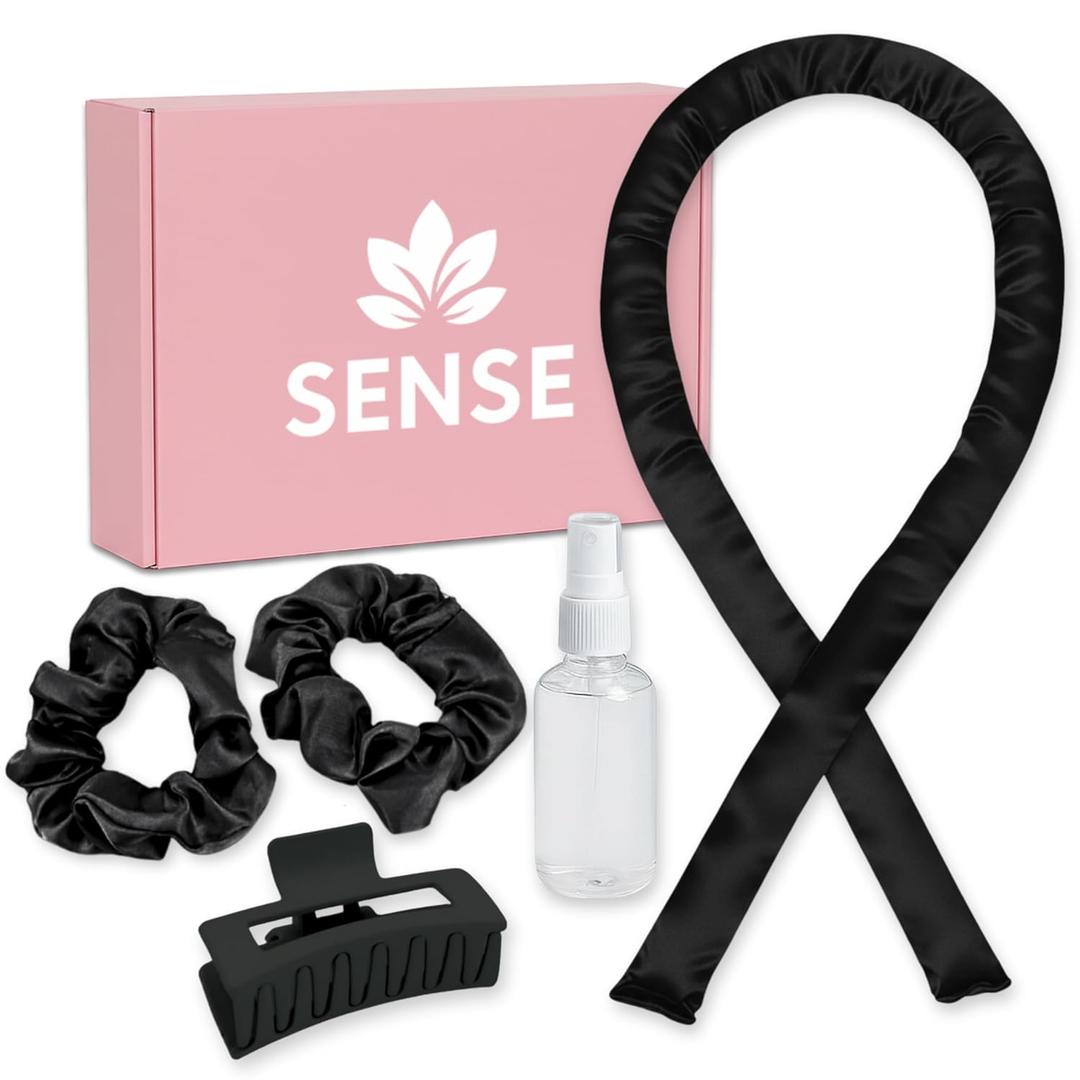 Satin Heatless Curling Kit, 39" Rod  No Heat Overnight Curls for Frizz-Free Waves  Comfortable Set w/ 2 Scrunchies, Claw Clip for All Hair Types (Black) (1 Count (Pack of 1))