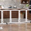 PUPETPO Freestanding Pet Gate for Dogs, Indoor Wooden Foldable Dog Gate for House, Extra Wide, Pet Fence for Stairs, Doorways, Halls, Support Feet Included, 120 Inch Wide, 6 Panels 32",White