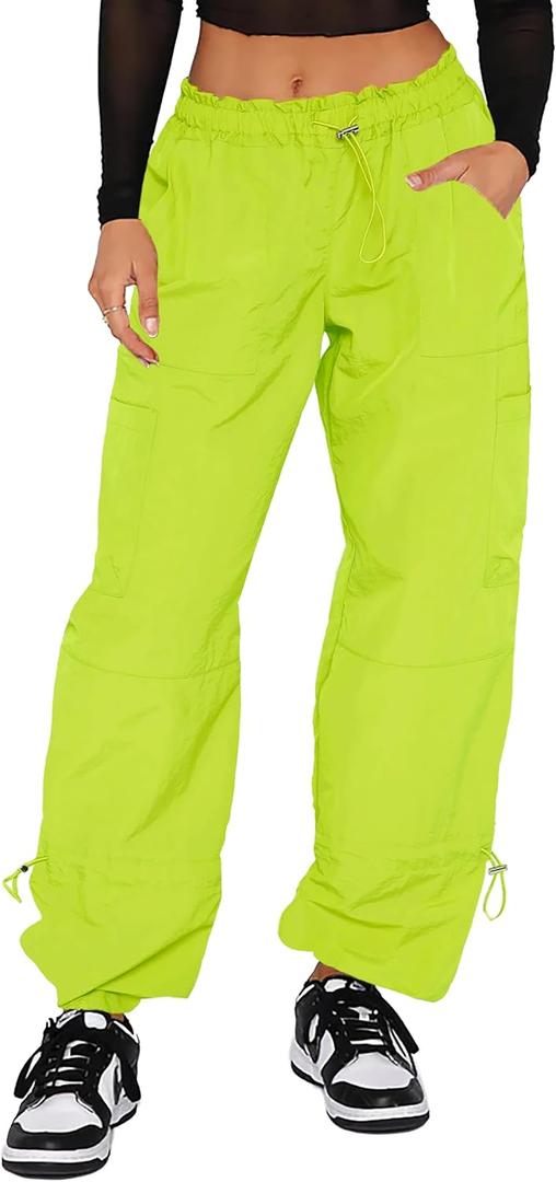 DISCIPBUSH Cargo Pants Women Baggy - Parachute Pants for Women, Rave Y2K Festival Outfits Hiking Camping Essentials (Green, S)