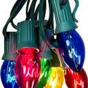 Christmas Lights 25FT, C7 Vintage Christmas String Lights with 27 Clear Multicolor Ceramic Bulbs, Hanging Outdoor & Indoor String Lights for Christmas Decor (Green Wire) (Multicolor)