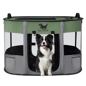Rest-Eazzzy Dog Playpen, Foldable Kitten Playpen for Medium Dogs, Portable Pet Puppy Playpen with Removable Shade Cover, Indoor Outdoor Travel Camping Use for Small Pets with Carrying Case (M, Green)