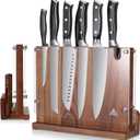 ENOKING Magnetic Knife Block 12.2 x 9.3", Double Sided Magnetic Knife Holde with Knife Sharpener, Acacia Wood Magnetic Knife Stand with Acrylic Shield for Kitchen Countertop