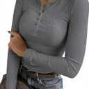 Long Sleeve Shirts for Women Henley Ribbed Shirt Button Down Slim Fit Tops Fall Winter Basic Tees XL