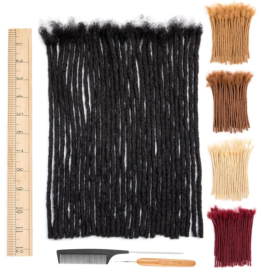 DAIXI 0.6cm and 0.2cm 0.4cm 0.8cm Options 10 Inch 40 Strands 100% Real Human Hair Dreadlock Extensions for Man/Women Handmade Permanent Loc Extensions Bundles Can Be Dyed Bleached Curled Twisted