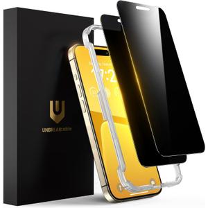 Pack of 2 UNBREAKcable Privacy Screen Protector for iPhone 15 Pro, Anti-Spy Shatterproof Tempered Glass [True 28Anti Spy] [9H Hardness] [Easy Installation Frame] Black Protector for Apple iPhone 6.1" - 