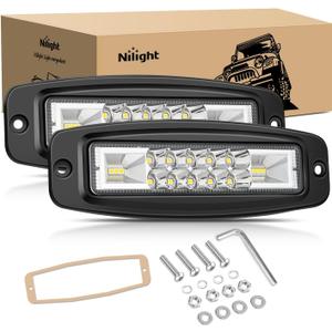 Nilight Flush Mount LED Pods 2PCS 6 Inch 60W LED Work Light Flood Spot Beam Combo Backup Driving Lights Fog Lamp Reverse Grill Mount Lighting for Offroad 4x4 Truck SUV
