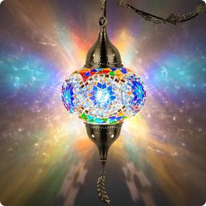 Yarra-Decor Turkish Moroccan Pendant Hanging Light with 15-Foot Cord - Exquisite Tiffany Style Mosaic Ceiling Lamp for Bedroom, Living Room(Blue1)