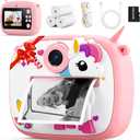 Kids Camera Instant Print, Kids Digital Camera with Photo Printing, Print Paper & 32GB Card, Kids Print Camera Birthday Gifts for Girls Boys 3 4 5 6 7 8 9 10 Year Old (Pink Unicorn)