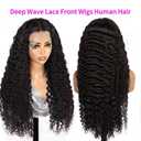 28 Inch Deep Wave Lace Front Wigs Human Hair 13x6 HD Transparent Lace Front Wigs Human Hair Pre Plucked 200% Density Curly Human Hair Wig For Women Deep Wave Wigs Natural Black Color