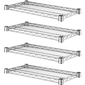 4 Pack! 14" W x 30" L Chrome Wire Shelf. Heavy-Duty Adjustable Storage Rack, Commercial-Grade Shelving Unit for Kitchen, Garage, or Warehouse, Open Wire Design for Airflow, Durable and Versatile