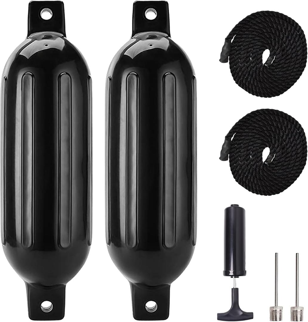 Boat Fenders Inflatable Ribbed Marine Boat Fender with Fender Lines 6.5ft Needles and Pump for Twin Eyes Boat Fender Bumpers for Docking Fenders Use to Yacht Pontoon