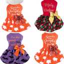 Abbylike 3 Pcs Seasonal Dog Outfits Christmas Halloween Thanksgiving Pet Costume Cotton Holiday Puppy Dress Lightweight Pet Apparel with Bowknot for Large Medium Cat Clothing, Medium